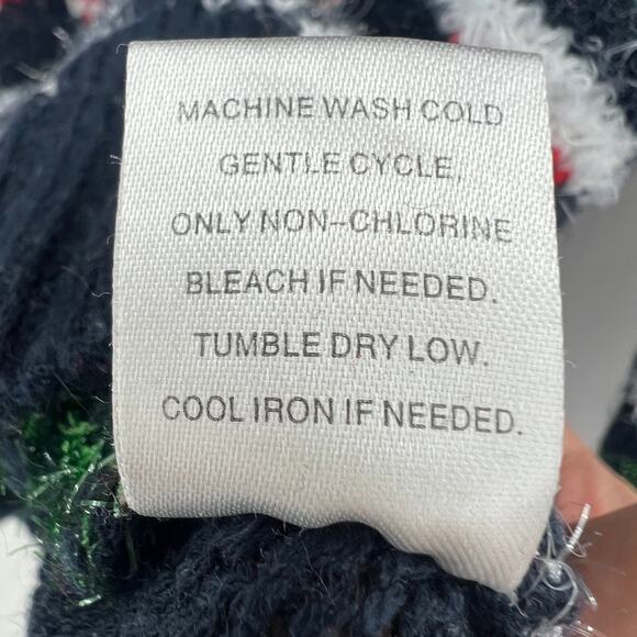 Almost Famous MEDIUM Navy Blue Ugly Christmas Tree Tinsel Knit Sweater - Picture 8 of 8